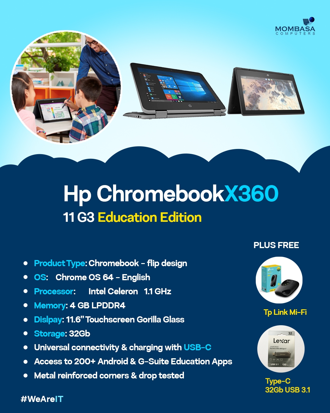 HP Chromebook x360 11 G3 EE Intel Celeron 4GB 32GB SSD 11.6 inches Display  | Mombasa Computers