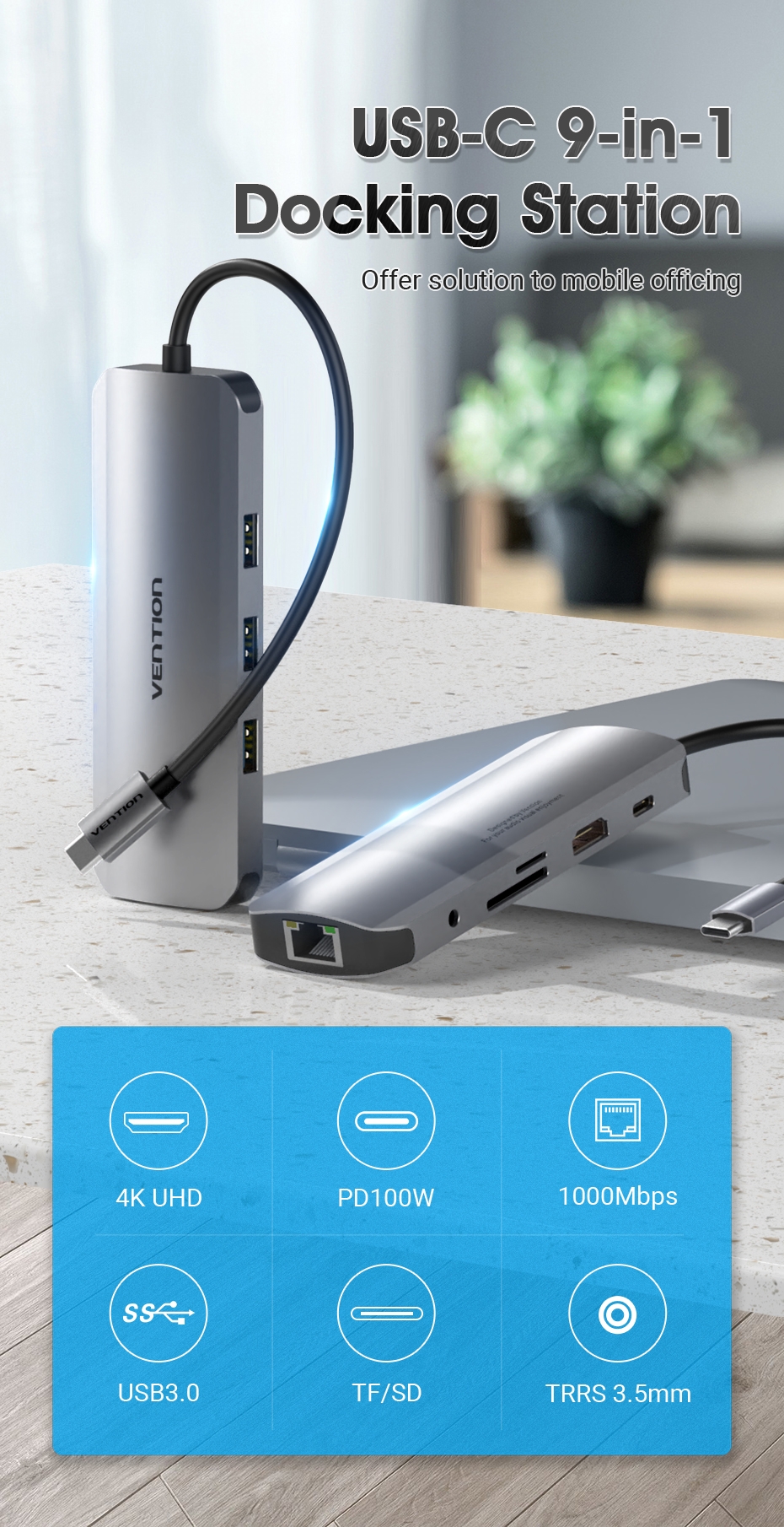 Vention Multi-function 9-in-1 USB-C Docking Station