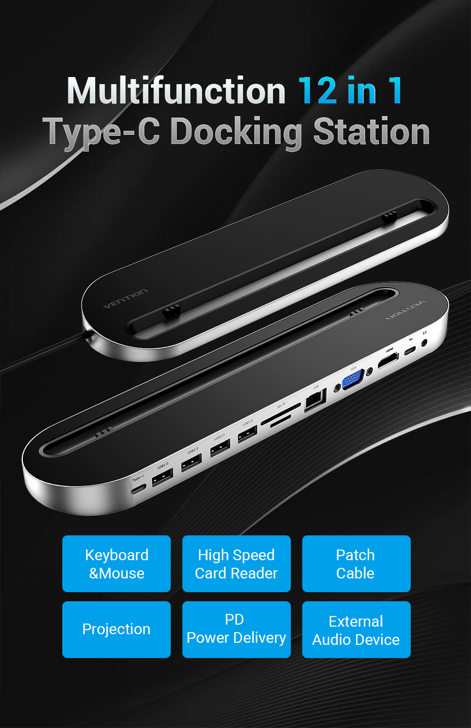 Vention Multi-function 12-in-1 USB-C Docking Station
