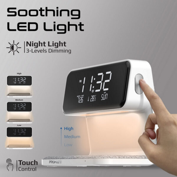 Promate Digital Multi-Function LED Alarm Clock with 15W Wireless Charger